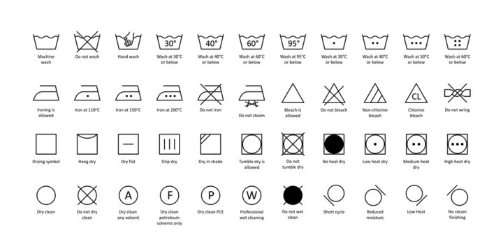Laundry symbols editable stroke on white background. Vector