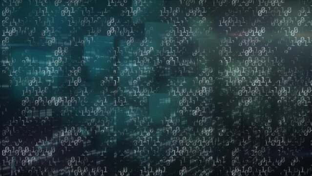 Animation of data processing binary coding over glowing background