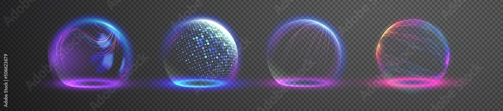 Poster sphere shield abstract energy protection spheres. force field defence globe shell. dome barrier tech