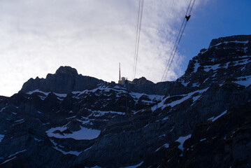 Säntis cable car on a sunny spring morning. Photo taken April 19th, 2022, Schwägalp Säntis, Switzerland.