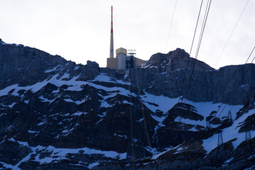 Säntis cable car on a sunny spring morning. Photo taken April 19th, 2022, Schwägalp Säntis, Switzerland.