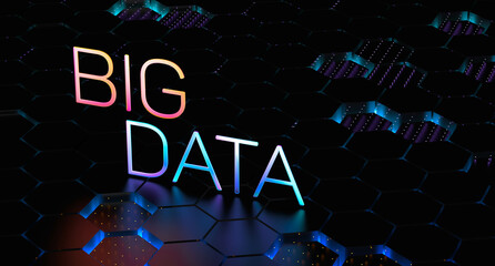 Big data analytics concept.Information processing.Business, modern technology, internet.Processing and distribution of information.3D render illustration.