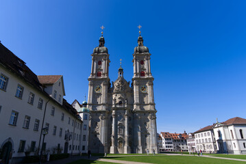 The Cathedral of St.Gallen is the parish church for the Cathedral Parish and the diocesan church for the Diocese of St.Gallen founded in 1847. Photo taken April 19th, 2022, St. Gallen, Switzerland. - obrazy, fototapety, plakaty