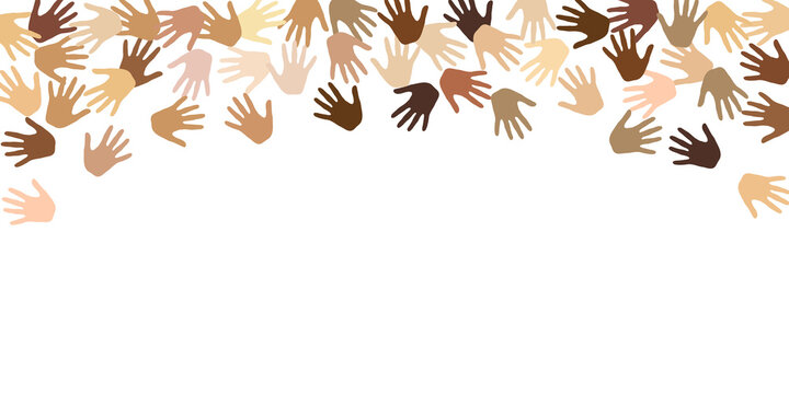 Human hands of various skin tone silhouettes. Help concept. Multinational group © SunwArt