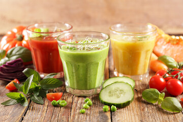assorted of vegetable smoothie or gazpacho
