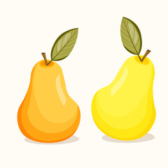 Pear icon isolated on white background. Natural delicious fresh ripe tasty fruit. Template vector illustration for packaging, banner, card and other design. Red apples with leaves. Food concept