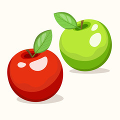 Apple icon isolated on white background. Natural delicious fresh ripe tasty fruit. Template vector illustration for packaging, banner, card and other design. Red apples with leaves. Food concept