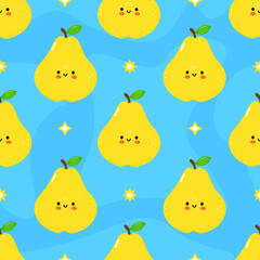 Cute funny pear blue pattern character. Vector hand drawn cartoon kawaii character illustration icon. Isolated on white background. Pear character concept