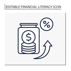  Savings line icon. Accumulate money in jar. Interest in bank.Financial literacy concept. Isolated vector illustration. Editable stroke