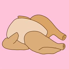 Chicken or poultry meat. Hand drawn flat vector illustration isolated on pink background.