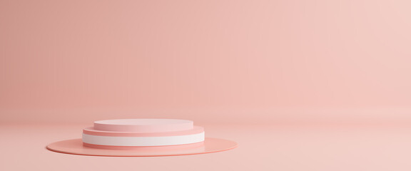 Product display and Pedestal for display concept.Blank product stand with geometrical form on pastel color background for new product,banner,sale,cosmetic,presentation.with copy space.3D render