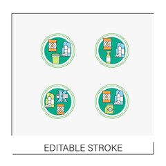  Chemical industry concept icons set. Research and developments. Chemicals. Business.Vector isolated conception metaphor illustrations.Editable stroke