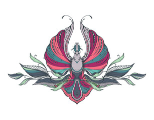 Beautiful vector composition with hand drawn floral elements, leaves.