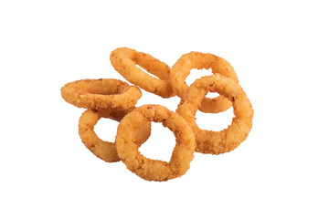 Onion rings in batter in a cardboard disposable plate. Isolated