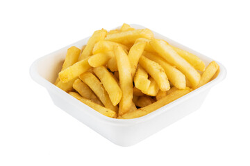 French fries in a cardboard disposable plate. Isolated