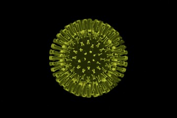 Monkeypox virus model, yellow color. Epidemy, pandemy concept. 3d render