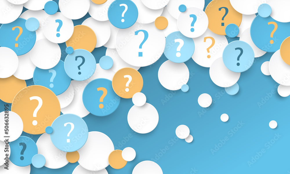 Poster colorful vector frequently asked questions concept with question marks on blue background