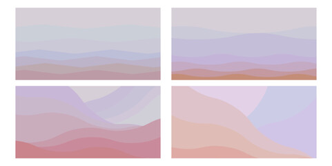 Obraz premium Fantasy on the theme of the morning landscape, sunrise in the mountains, panoramic view, vector illustration