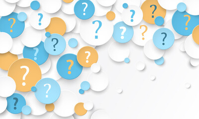 Colorful vector frequently asked questions concept with question marks on white background