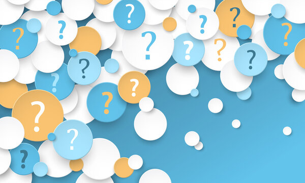 Colorful vector frequently asked questions concept with question marks on blue background
