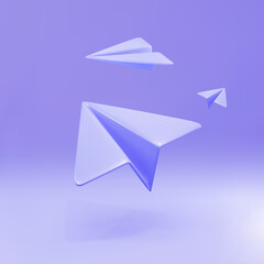 3D set lilac planes, icon on a blue background. Vector illustration.