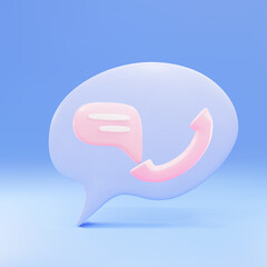 3d call center icon and bubble talk on blue background. Talking with service call support hotline and call center icon 3d concept. Vector illustration.