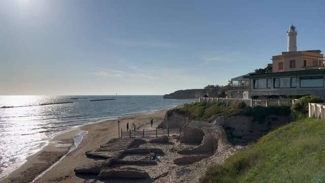 Lighthouse on the beach in Anzio, Italy