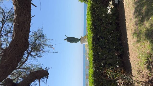 Statue to Nero emperor in Anzio, Italy. Vertical video