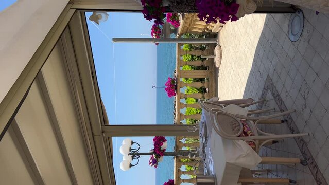 View on the sea from restaurant in Anzio, Italy. Vertical video