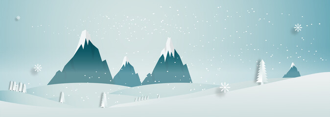 snowy mountain paper cut out style