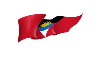 Antigua and Barbuda flag state symbol isolated on background national banner. Greeting card National Independence Day of Republic of Antigua and Barbuda. Illustration banner with realistic state flag.