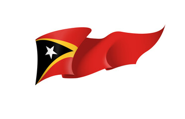 Timor-Leste flag state symbol isolated on background national banner. Greeting card National Independence Day Democratic Republic of Timor-Leste. Illustration banner realistic state flag of East Timor
