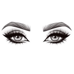 Fashion eyes with makeup, long lashes and natural eyebrows on isolated white background. Illustration for designers, tattoo, masters, stores, beauty salons, typography, business cards, web, brochures.