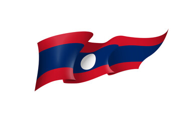 Laos flag state symbol isolated on background national banner. Greeting card National Independence Day of the Lao People's Democratic Republic. Illustration banner with realistic state flag.