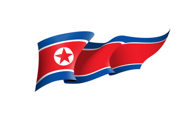 North Korea flag state symbol isolated on background national banner. Greeting card National Independence Day Democratic People's Republic of Korea. Illustration banner realistic state flag of DPRK.