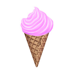 waffle cone of ice cream with pink cream
