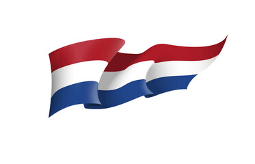 Netherlands flag state symbol isolated on background national banner. Greeting card National Independence Day of the Kingdom of the Netherlands. Illustration banner with realistic state flag Holland.