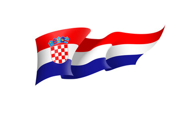 Croatia flag state symbol isolated on background national banner. Greeting card National Independence Day of the Republic of Croatia. Illustration banner with realistic state flag.