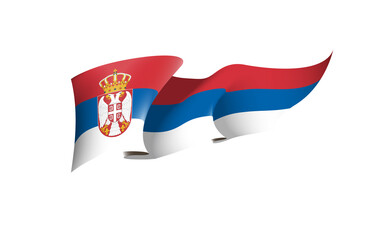 Serbia flag state symbol isolated on background national banner. Greeting card National Independence Day of the Republic of Serbia. Illustration banner with realistic state flag.