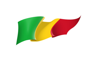 Mali flag state symbol isolated on background national banner. Greeting card National Independence Day of the Republic of Mali. Illustration banner with realistic state flag.