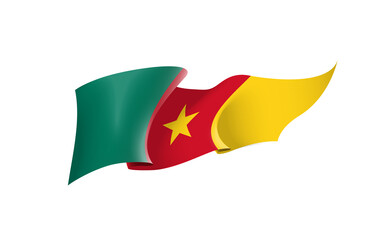 Republica Camerun flag state symbol isolated on background national banner. Greeting card National Independence Day of the Republic of Camerun. Illustration banner with realistic state flag.