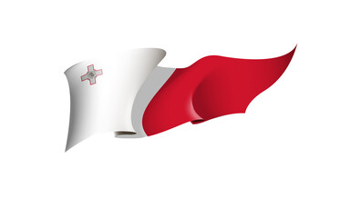 Malta flag state symbol isolated on background national banner. Greeting card National Independence Day of the Republic of Malta. Illustration banner with realistic state flag.