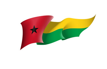 Guinea-Bissau flag state symbol isolated on background national banner. Greeting card National Independence Day of the Republic of Guinea-Bissau. Illustration banner with realistic state flag.