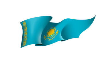 Kazakhstan flag state symbol isolated on background national banner. Greeting card National Independence Day of the Republic of Kazakhstan. Illustration banner with realistic state flag of RK.