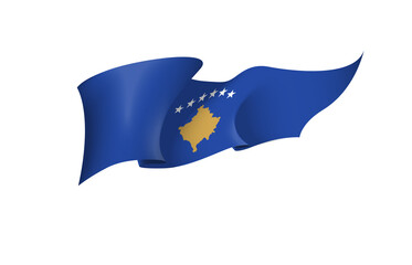 Kosovo flag state symbol isolated on background national banner. Greeting card National Independence Day of the republic of Kosovo. Illustration banner with realistic state flag.