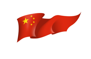 China flag state symbol isolated on background national banner. Greeting card National Independence Day of the Peoples Republic of China. Illustration banner with realistic state flag of PRC.