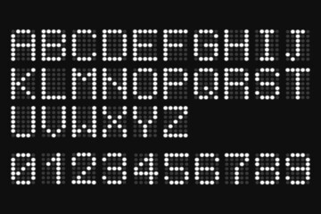 Led digital font set. Digital scoreboard alphabet