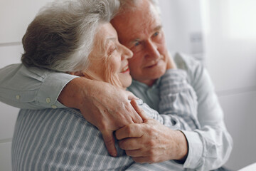 Beautiful old couple spent time together at home