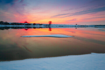 River. Winter sunset