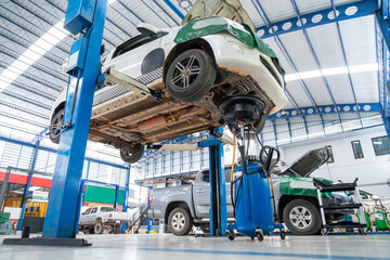 Automotive industry, Car repair service center the epoxy floor in car factory service , The...